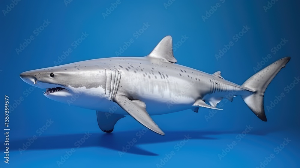 Obraz premium Great White Shark in Blue Sea Background