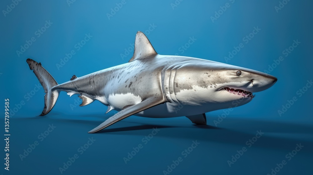 Naklejka premium Great White Shark in Blue Sea Background