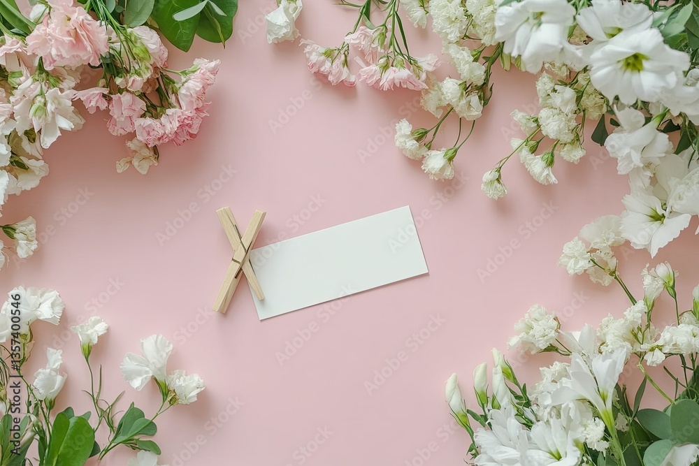 High Quality Image of Wedding Label with Clothespins and Bouquet of Flowers High Quality Image of Wedding Label with Clothespins and Bouquet of Flowers