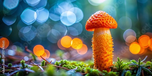 Vibrant Stinkhorn Orange Fungus with Bokeh Background - Macro Photography photo