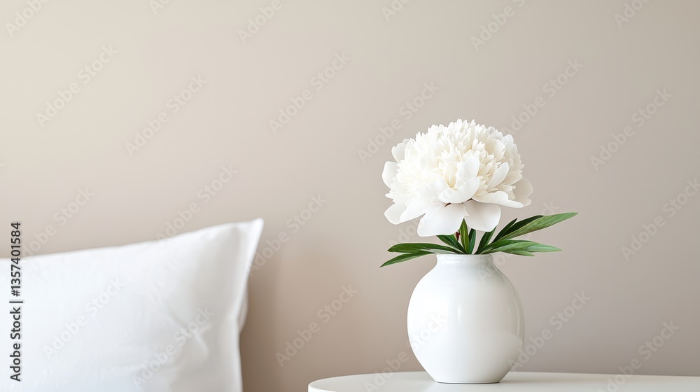 custom made wallpaper toronto digitalElegant White Peony Flower in White Vase on Table with Soft Focus Pillow Background