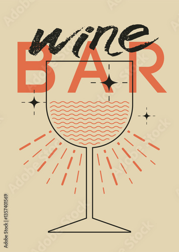 Wine Bar graphic linear geometric style poster design. Retro vector illustration.