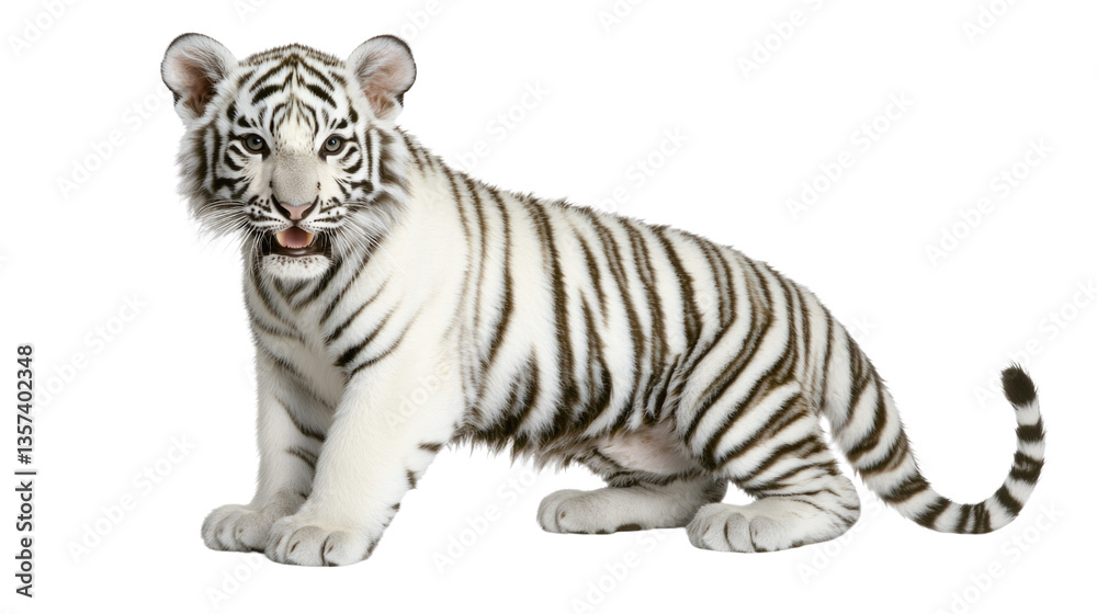 Obraz premium Majestic White Tiger in Natural Stance with Striking Stripes and Beautiful Fur Texture
