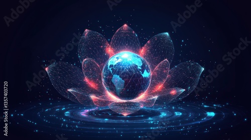 Earth in Digital Lotus Flower photo