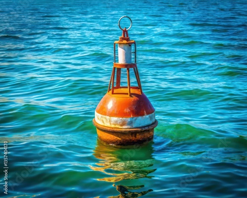 a navigational buoy floating in a body of water, marking the way 