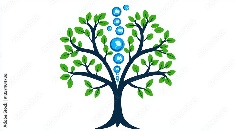A stylized tree with green leaves and blue bubbles rising from its branches, symbolizing growth and vitality. A stylized tree with green leaves and blue bubbles rising from its branches, symbolizing growth and vitality.