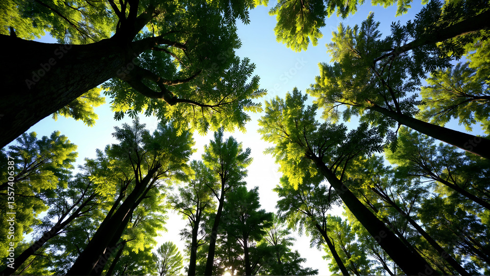 Fototapeta premium Vibrant Canopy View of Lush Green Trees in a Sunny Environment