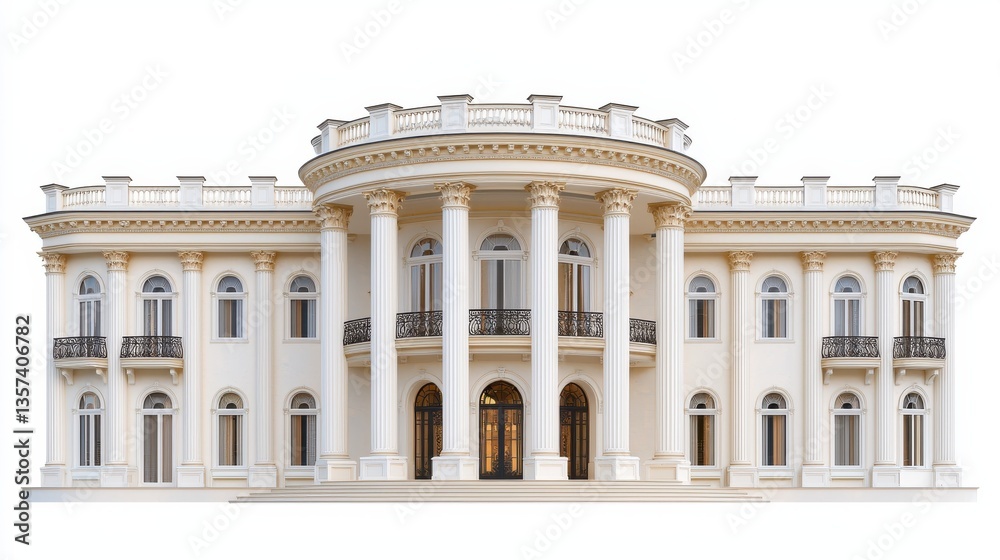 Obraz premium Grand Neoclassical Building Facade with White Columns and Balconies