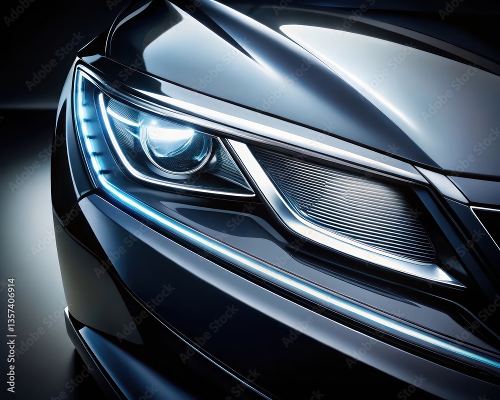 a close-up shot of a luxury car headlight, showcasing its modern design and sleek features. The headlights have a bright glow against a dark background a close-up shot of a luxury car headlight, showcasing its modern design and sleek features. The headlights have a bright glow against a dark background