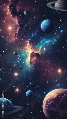 Vibrant Cosmic Scenery of Galaxies Stars and Nebulae in Deep Space