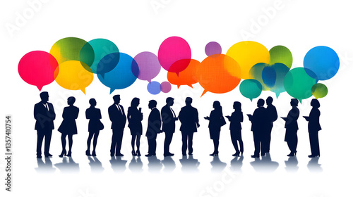 A silhouette of a group of business people communicating and conversing