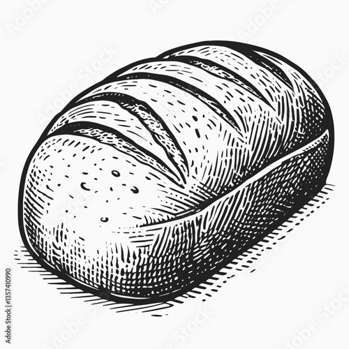 Detailed pencil sketch illustration of a loaf of bread on a light background  