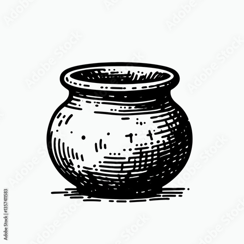 Detailed pencil sketch illustration of a pot on a light background  