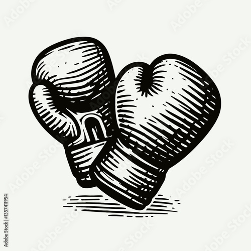 Detailed pencil sketch illustration of boxing gloves on a light background  