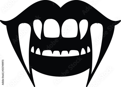  Vampire teeth with sharp fangs and jagged edges on a dark background