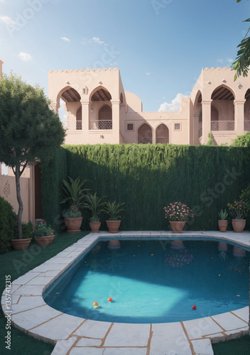 Lovely serene swimming pool in a fancy home in the summer desert sun