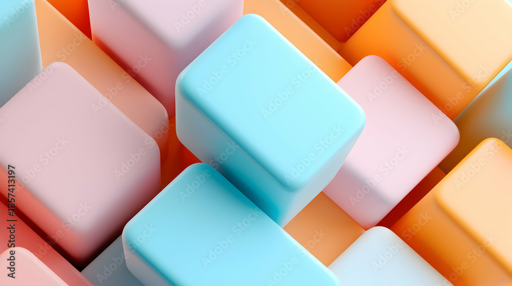 Obraz premium Colorful Wooden Block Wall Art Pastel Cubes Abstract Background