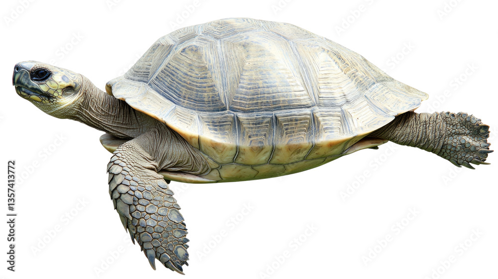 Obraz premium Realistic Close-Up of a Majestic Tortoise Crawling on a White Background