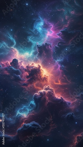 Dreamy Cosmic Scene with Colorful Nebula and Sparkling Stars in Deep Space
