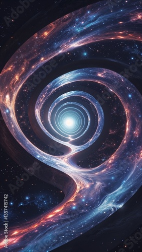 Cosmic Vortex of a Spiral Galaxy with Bright Stars in the Night Sky