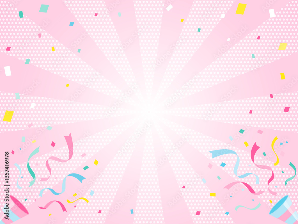 Obraz premium 春 セール・キャンペーン 紙吹雪 バナー ピンクの集中線 背景