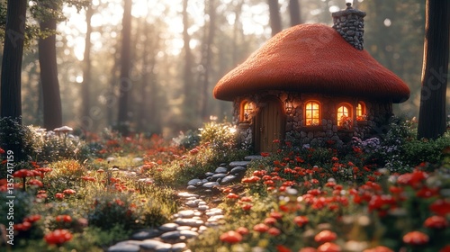 Whimsical Woodland Creatures Enchanted Forest Fantasy Scene Magical Environment Close-Up View Enchantment