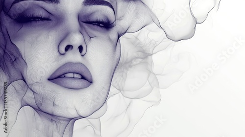 Expressive Continuous Line Drawings of Abstract Human Faces Art Studio Digital Illustrations Minimalist Environment Close-Up Perspective