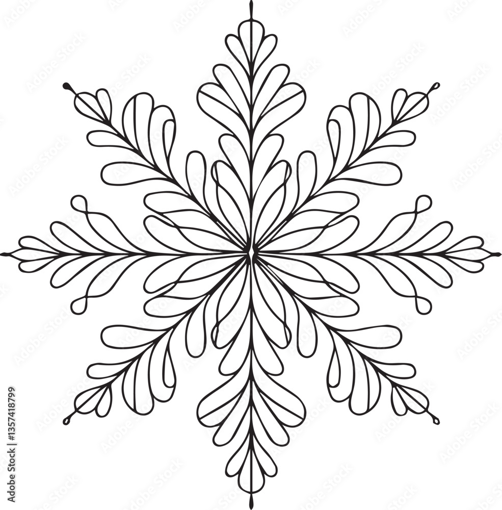 Snowflake continuous line art drawing black vector Snowflake continuous line art drawing black vector