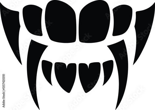  Vampire teeth with sharp fangs and jagged edges on a dark background
