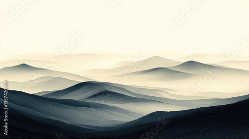 Exploring Layered Mountain Ranges Nature Minimalist Illustration Ethereal Landscape Aerial View Serenity