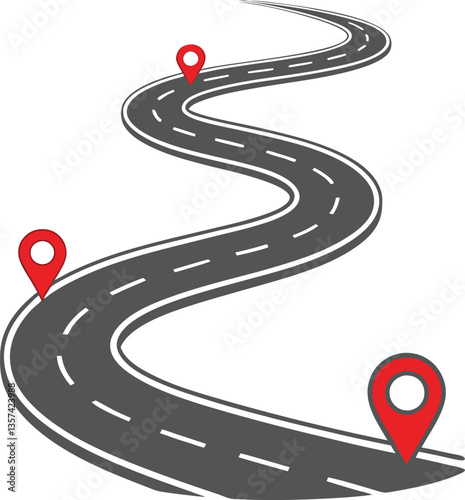 Road Journey with Geotag Markers Vector Design