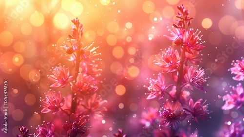 Soft Blurred Background of Pink Flowers with Bokeh Effect  