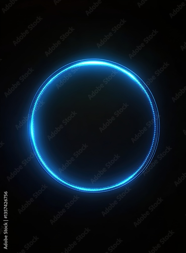 Obraz premium A digital art illustration of a glowing blue ring with tiny light dots around it, dark background, cool lighting, sci-fi style with a mysterious and futuristic atmosphere