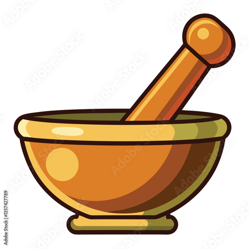 A stone mortar and pestle for grinding herbs and spices in a kitchen setting