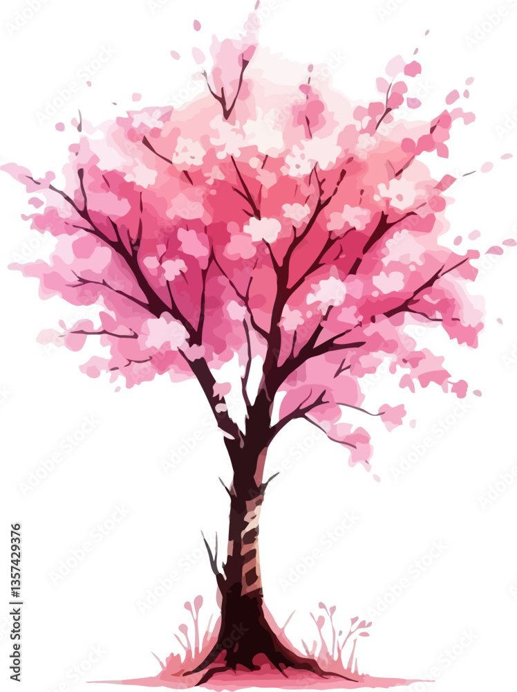 Fototapeta premium Spring tree . Cherry Blossom vector tree. Spring tree .Realistic Sakura blossom trees .Pink japanese sakura in bloom . Watercolor blooming cherry trees flat icons. 