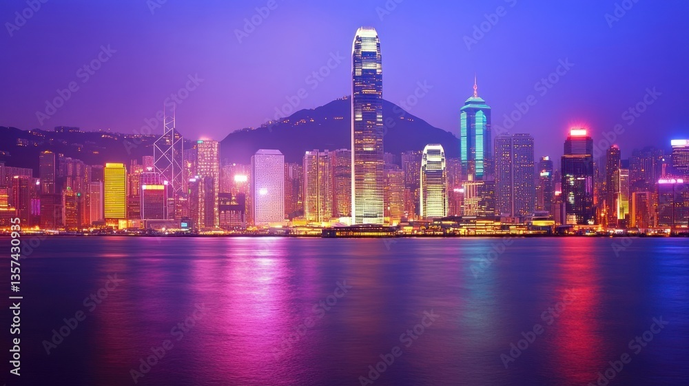 Fototapeta premium Hong Kong Skyline Night Cityscape Reflections