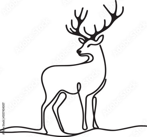 Stag slightly continuous line art drawing black vector