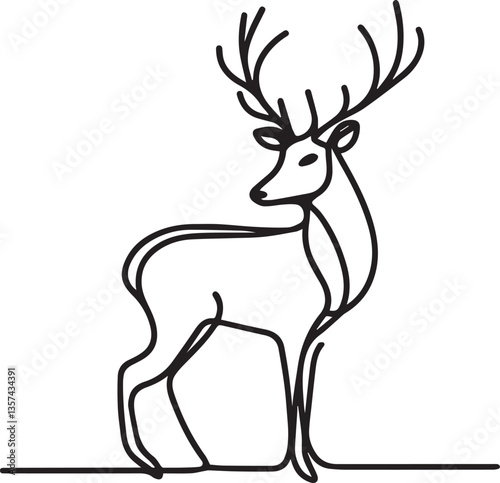 Stag slightly continuous line art drawing black vector