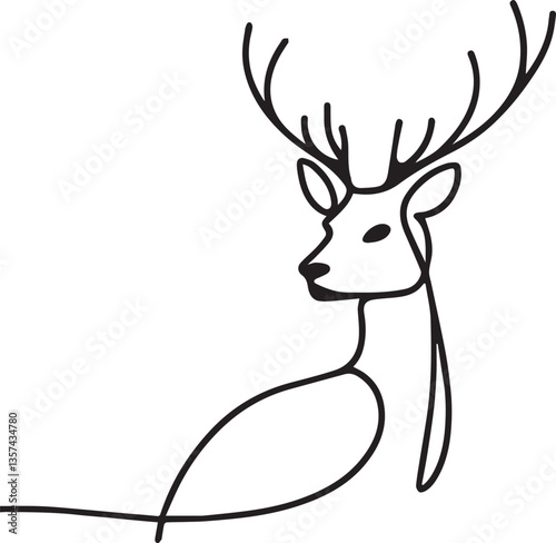 Stag slightly continuous line art drawing black vector