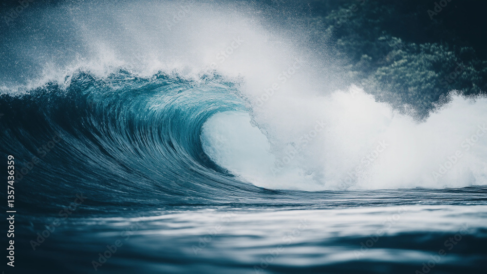 Obraz premium Paddleboarder Riding a Giant Wave at Sunset