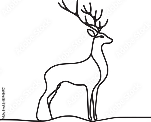 Stag slightly continuous line art drawing black vector