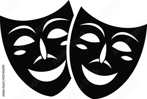 Theater masks  silhouette vector,theater mask icon