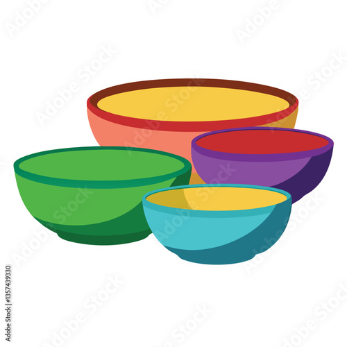 colorful bowls on white background