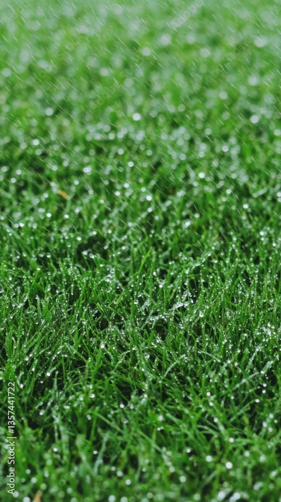 Rainsoaked grass field with shimmering raindrop reflections Rainsoaked grass field with shimmering raindrop reflections