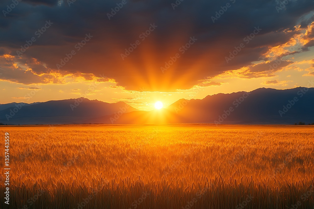 Sunset over golden wheat field. Sunset over golden wheat field.