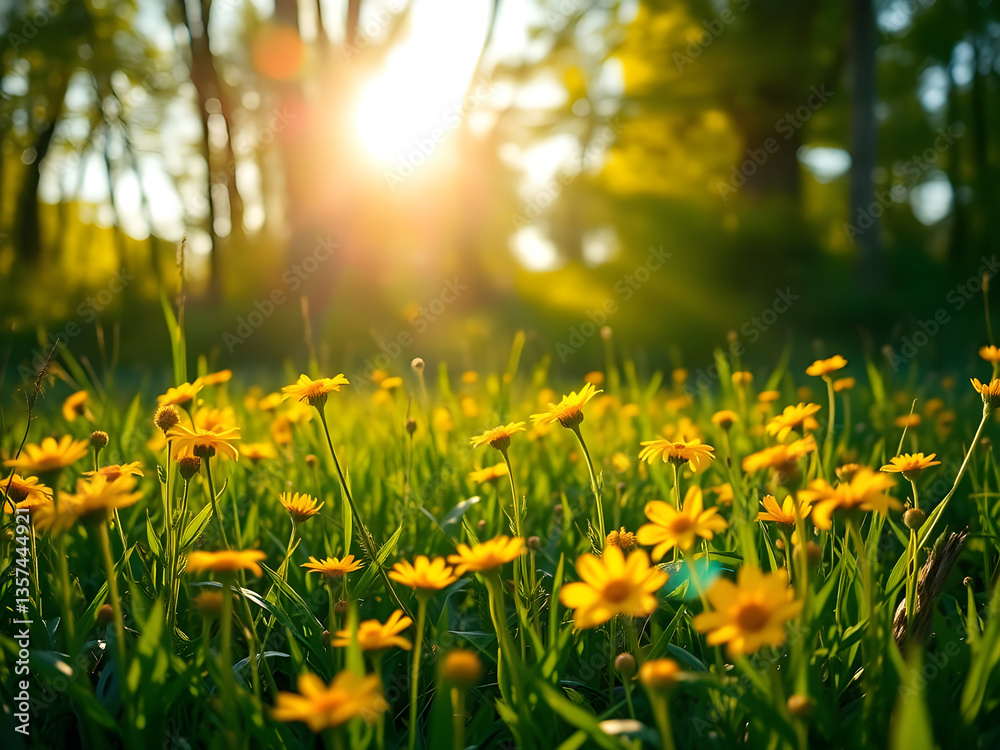 Rayons de soleil sur la floraison printanière