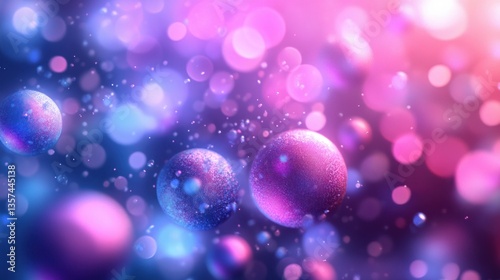 Wallpaper Mural Soft Spheres in Gradient Color Glowing Bubbles with Sparkling Texture of Purple and Blue Bokeh Torontodigital.ca