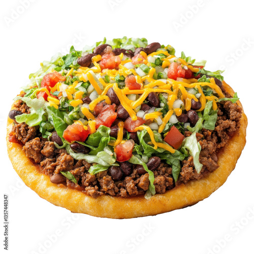 Photorealistic Indian Taco with Cheese, Lettuce and Beans