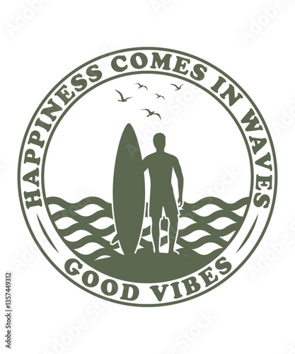 Happiness comes in waves sufing design