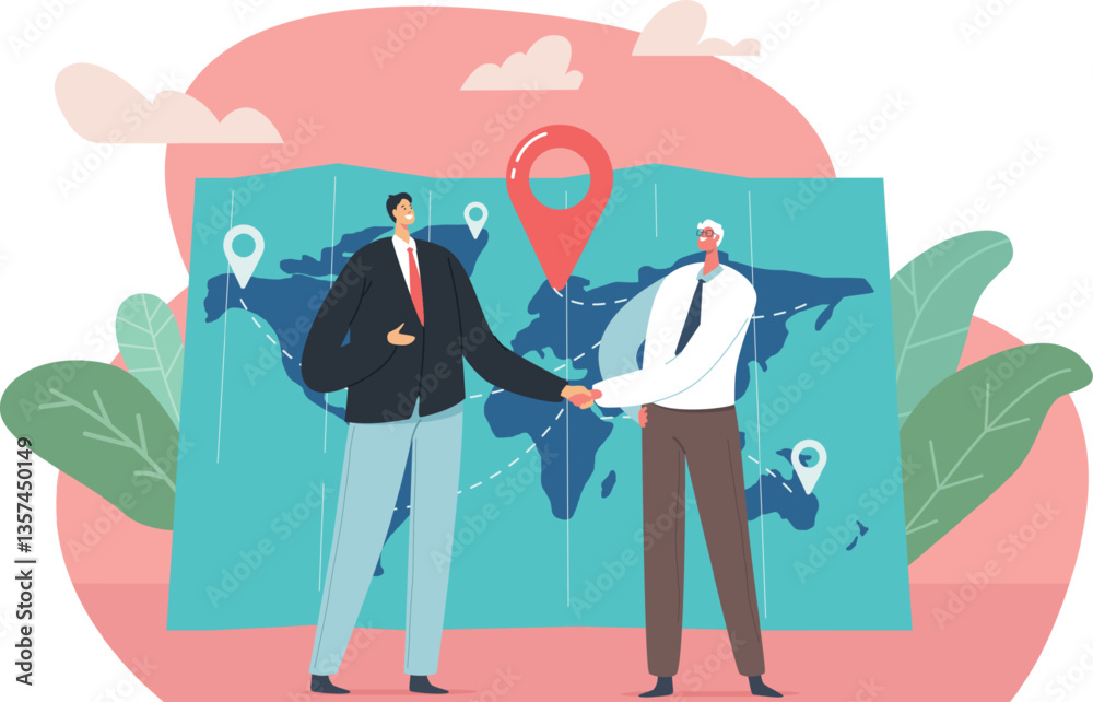 Fototapeta premium Partner handshaking over route map